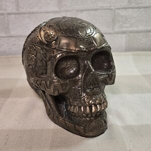 SUMMIT COLLECTION Bronze Aztec Skull with Engraving Collectible Statue 7"